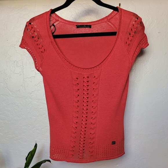 CAROLINA Herrera knit top short sleeve  scoop neck red sweater - Picture 8 of 11